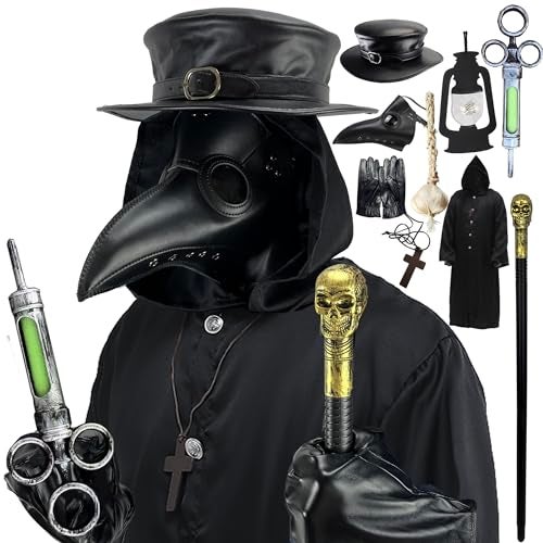Absolute Vibe Plague Doctor Bird Mask and Hat Combo Set Halloween Costume Steampunk Cosplay Props L BLACK001 - Image 5