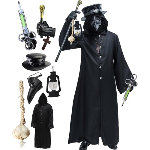 Absolute Vibe Plague Doctor Bird Mask and Hat Combo Set Halloween Costume Steampunk Cosplay Props L BLACK001 - Image 1