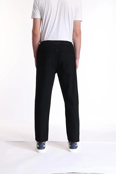 Inkd Jet Black Men's Jogger Jeans - Mid-Rise | Cotton Blend | Stretchable Fabric| Elasticated Waistband | Classic 5 Pocket Styling | Jeans for Men for Men | Best Price UAE