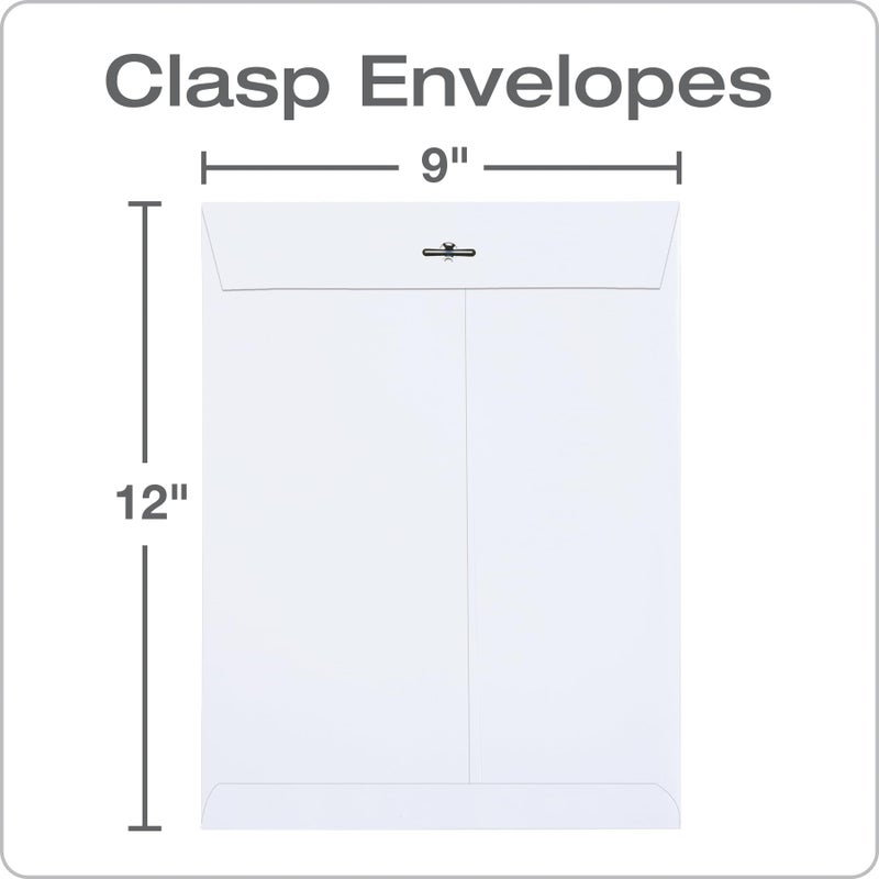 Quality Park 9 x 12 Clasp Envelopes,Deeply Gummed Flaps for Permanent Secure Seal, Great for Filing, Storing or Organizing Documents, 28 lb. White Wove, 100/Box (QUA38390) - Image 2