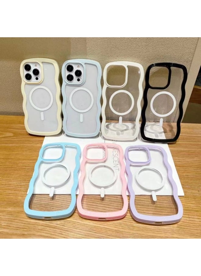 For Apple 13Promax XR Wavy Frame IPhone12 Simple 14 Material 15 Mobile Phone Case-Color:Purple (big Wave Transparent Two-in-one)-Applicable Model:iPhone 16 Plus