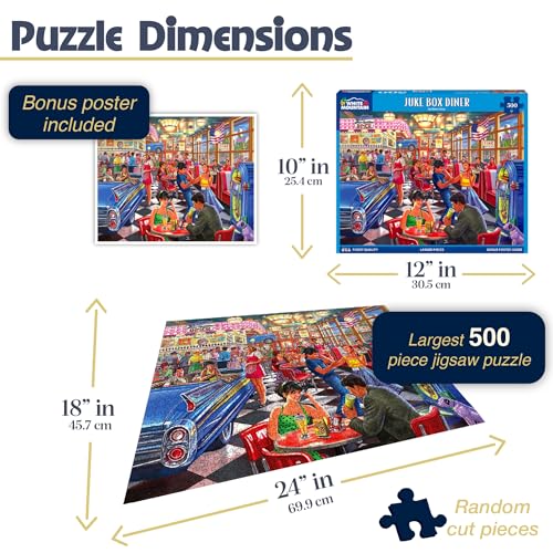 White Mountain 500 Piece Jigsaw Puzzle Fun Nostalgic 20th Century Puzzles with Large Pieces Gift for Adults 18x24 Juke Box Diner - Image 5