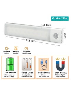 Alruht Motion Sensor Light, 3-Color Dimming LED Rechargeable Under Cabinet Night Light, Slim Magnetic Closet Light, Wireless Light for Kitchen, Staircase, Wardrobe, Hallway  - Image 2