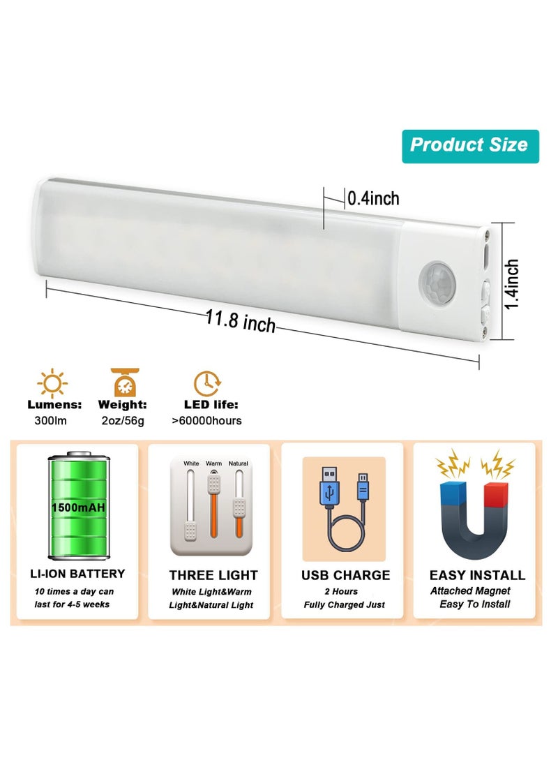 Alruht Motion Sensor Light, 3-Color Dimming LED Rechargeable Under Cabinet Night Light, Slim Magnetic Closet Light, Wireless Light for Kitchen, Staircase, Wardrobe, Hallway  - Image 2