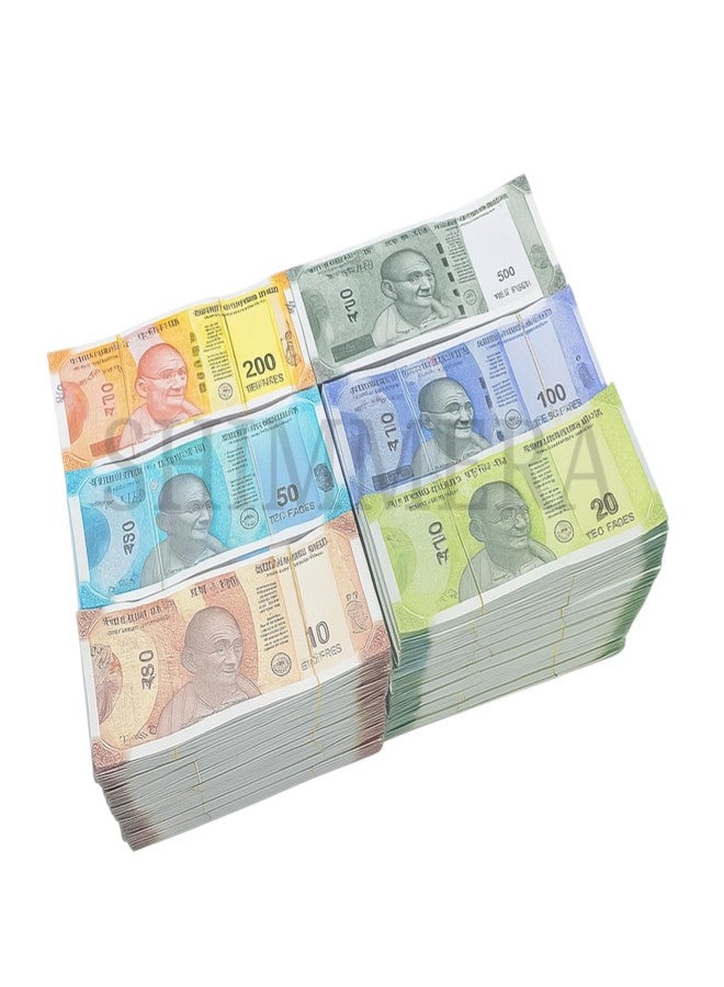 Shimmera 600 Fake Currency Notes for Kids, 100 x 6 = 600 Playing Notes (10, 20, 50, 100, 200, 500) - Image 2