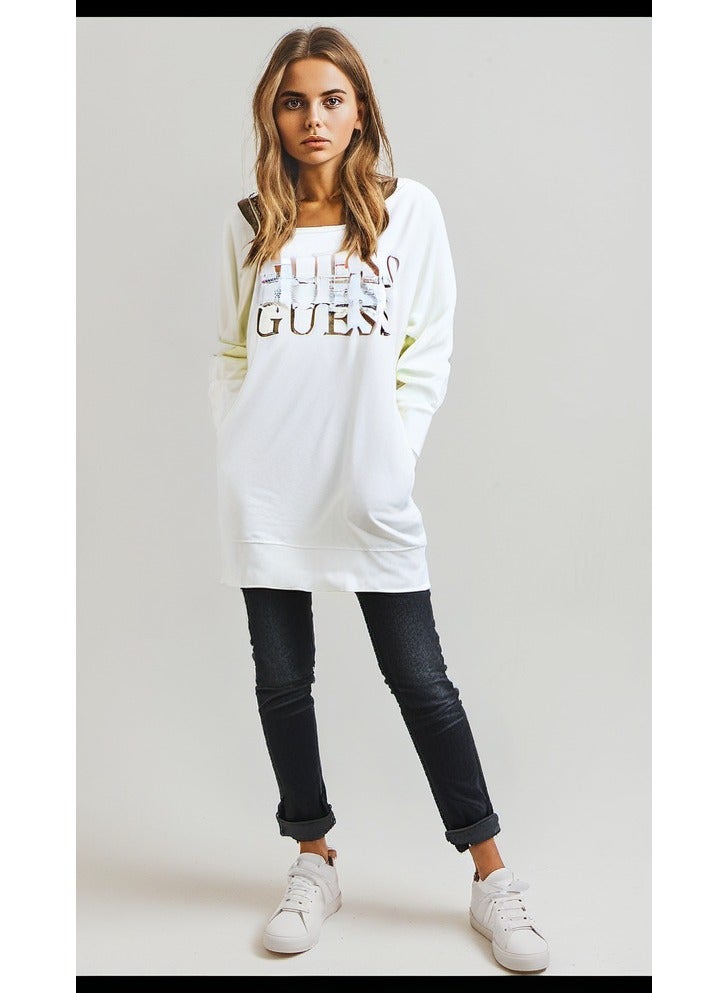 GUESS Guess Women Long Sleeve White Pullover With Round Neck  - Image 1