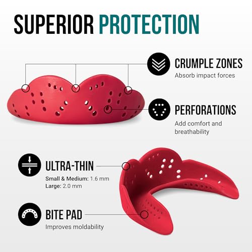 SISU Aero Large Mouthguard, Intense Red - 30% Stronger Protection for Lacrosse, Football, Hockey, Roller Derby, Team Sports - Remoldable Up to 20 Times - Ultra Slim - Works for Braces - Non Toxic - Image 3