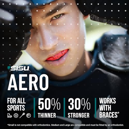 SISU Aero Large Mouthguard, Intense Red - 30% Stronger Protection for Lacrosse, Football, Hockey, Roller Derby, Team Sports - Remoldable Up to 20 Times - Ultra Slim - Works for Braces - Non Toxic - Image 2