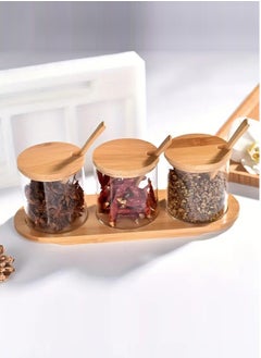 1Chase Spice Jar With Bamboo Lid Spoon and Bottom Base 3 Pcs Set  - Image 3