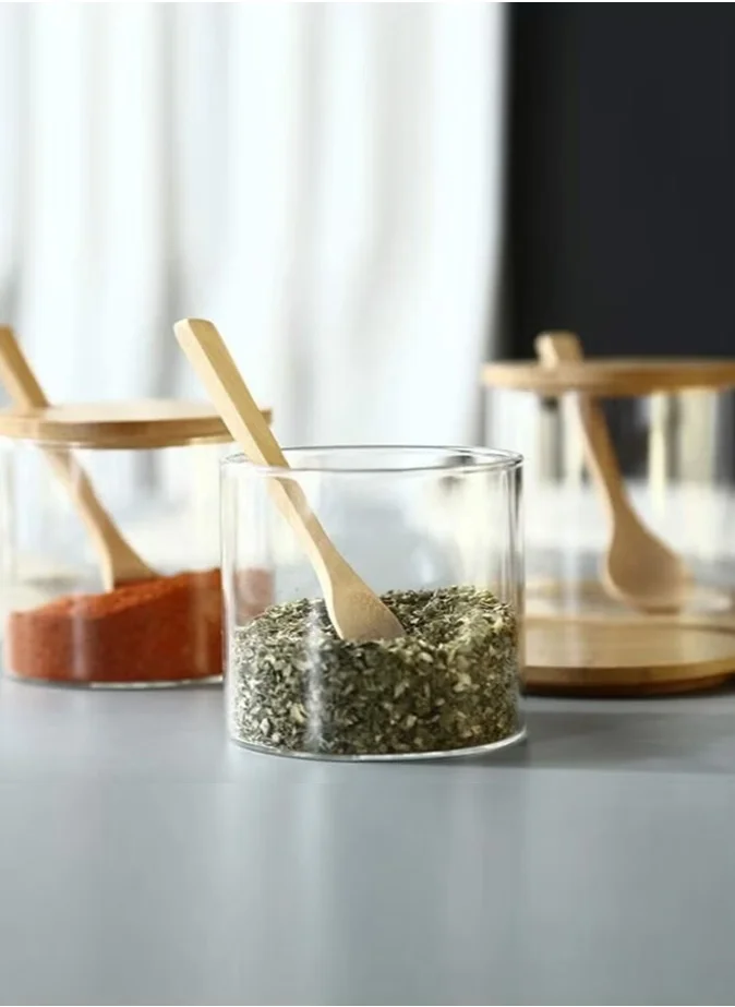 1Chase Spice Jar With Bamboo Lid Spoon and Bottom Base 3 Pcs Set