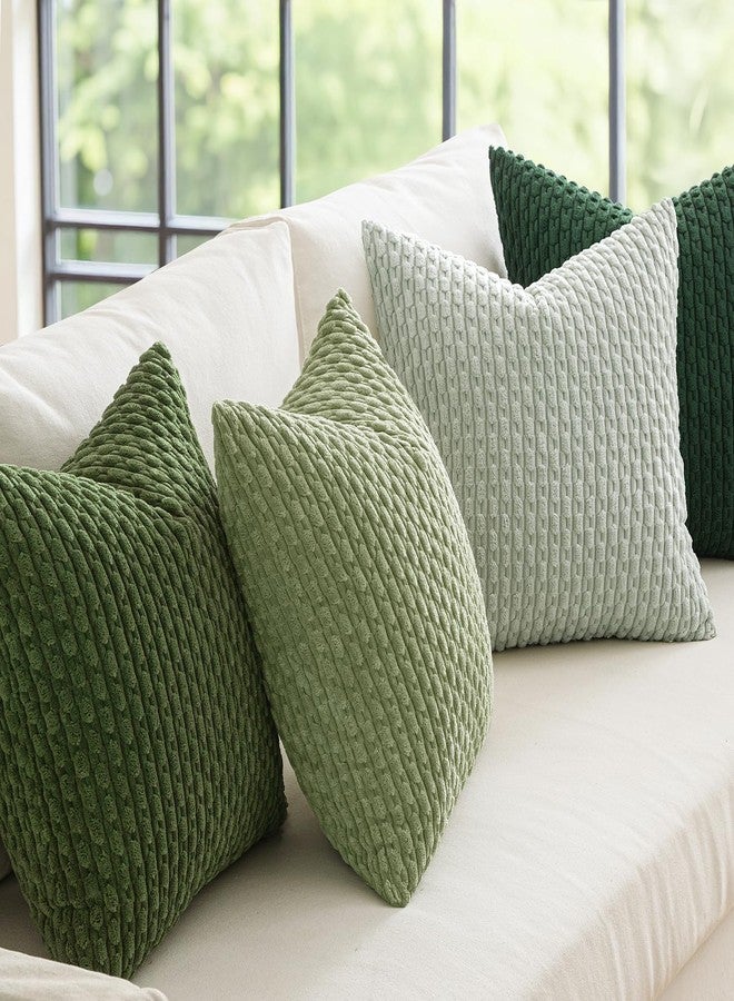 ميولي أغطية وسائد MIULEE ناعمة، طقم 4 أغطية وسائد مخططة بوهيمية، أغطية وسائد مخملية، ديكور منزلي ريفي للأريكة والسرير وغرفة المعيشة، ربيع 18x18 بوصة، أخضر غابي - Image 3