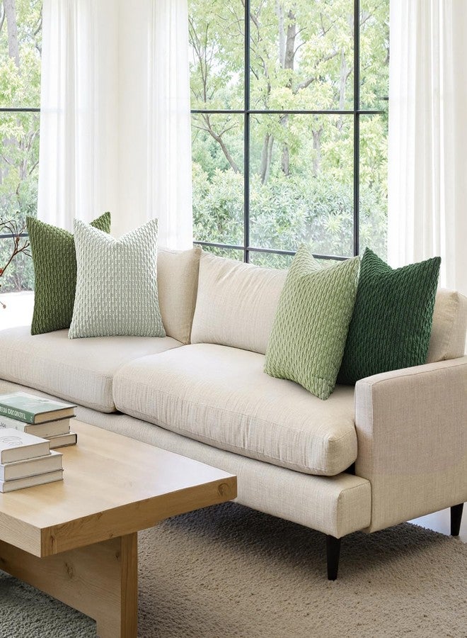 ميولي أغطية وسائد MIULEE ناعمة، طقم 4 أغطية وسائد مخططة بوهيمية، أغطية وسائد مخملية، ديكور منزلي ريفي للأريكة والسرير وغرفة المعيشة، ربيع 18x18 بوصة، أخضر غابي - Image 2