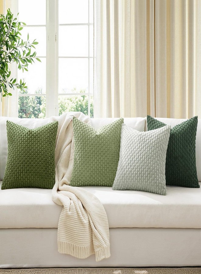 ميولي أغطية وسائد MIULEE ناعمة، طقم 4 أغطية وسائد مخططة بوهيمية، أغطية وسائد مخملية، ديكور منزلي ريفي للأريكة والسرير وغرفة المعيشة، ربيع 18x18 بوصة، أخضر غابي - Image 5