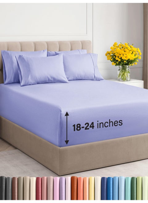 Extra Deep Full Sheet Set  6 Piece Breathable  Cooling Sheets  Hotel Luxury Bedding Set w1824 Inch Extra Deep Pockets  Easy  Secure Fit  Super Soft Wrinkle Free  Comfy  Lavender Full Size
