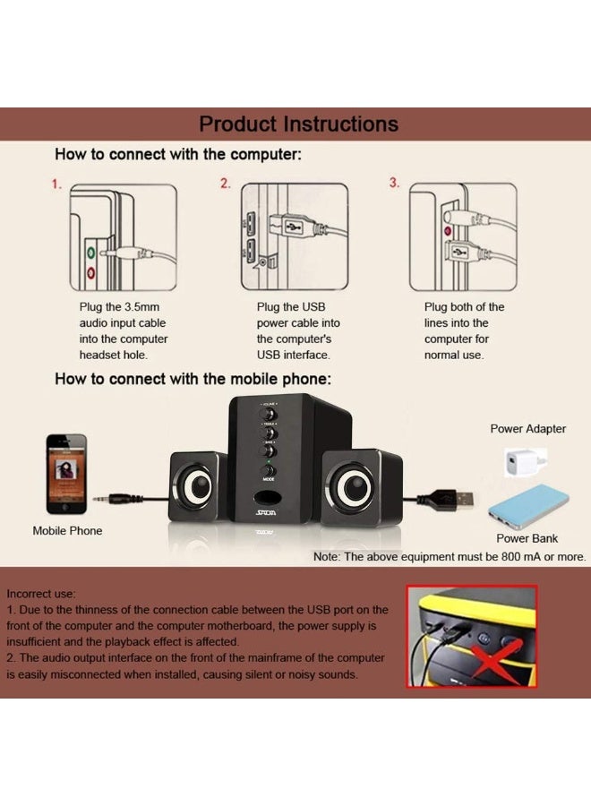 Halamine USB Computer Speakers with Bass Boost ，3W Stereo Sound for PC/Laptop Gaming - Black Noise Canceling Mic， Plug & Play - Image 4