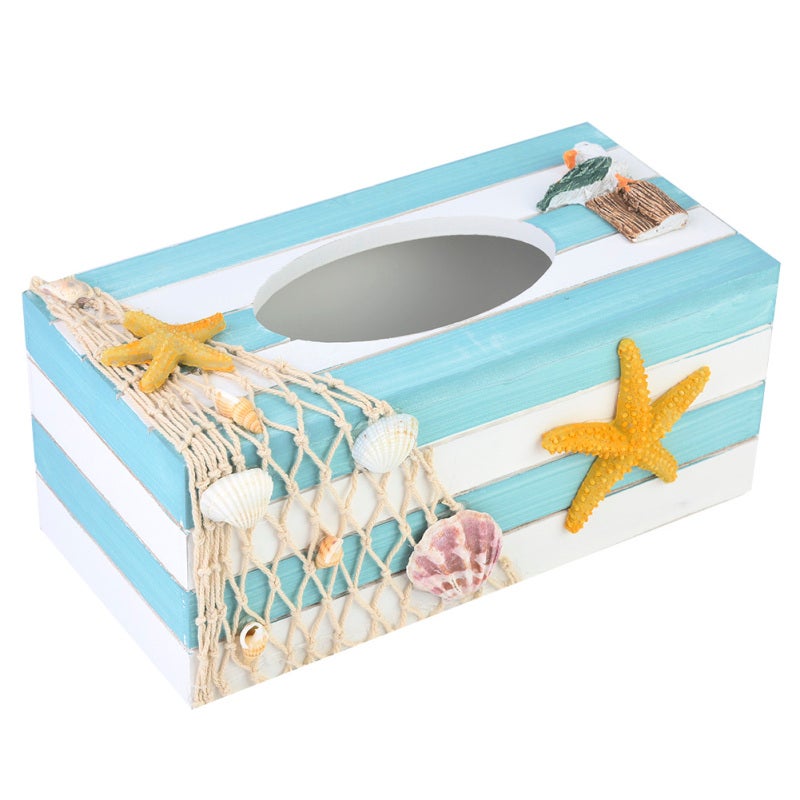 Mediterranean Wooden Tissue Box Decorative Napkin Holder - High Quality Material Seaside Home Decor for Dining Rooms - Image 2