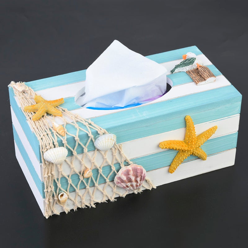 Mediterranean Wooden Tissue Box Decorative Napkin Holder - High Quality Material Seaside Home Decor for Dining Rooms - Image 4