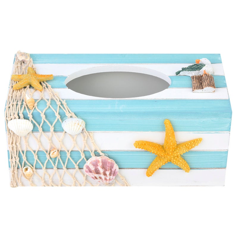 Mediterranean Wooden Tissue Box Decorative Napkin Holder - High Quality Material Seaside Home Decor for Dining Rooms - Image 1