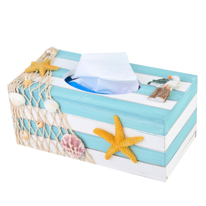 Mediterranean Wooden Tissue Box Decorative Napkin Holder - High Quality Material Seaside Home Decor for Dining Rooms - Image 3