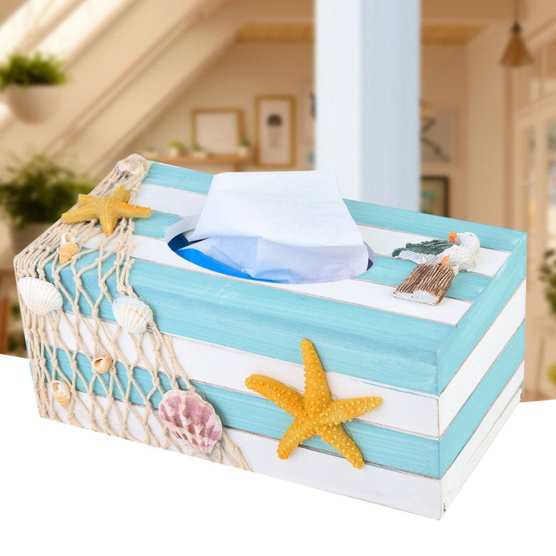 Mediterranean Wooden Tissue Box Decorative Napkin Holder - High Quality Material Seaside Home Decor for Dining Rooms - Image 5