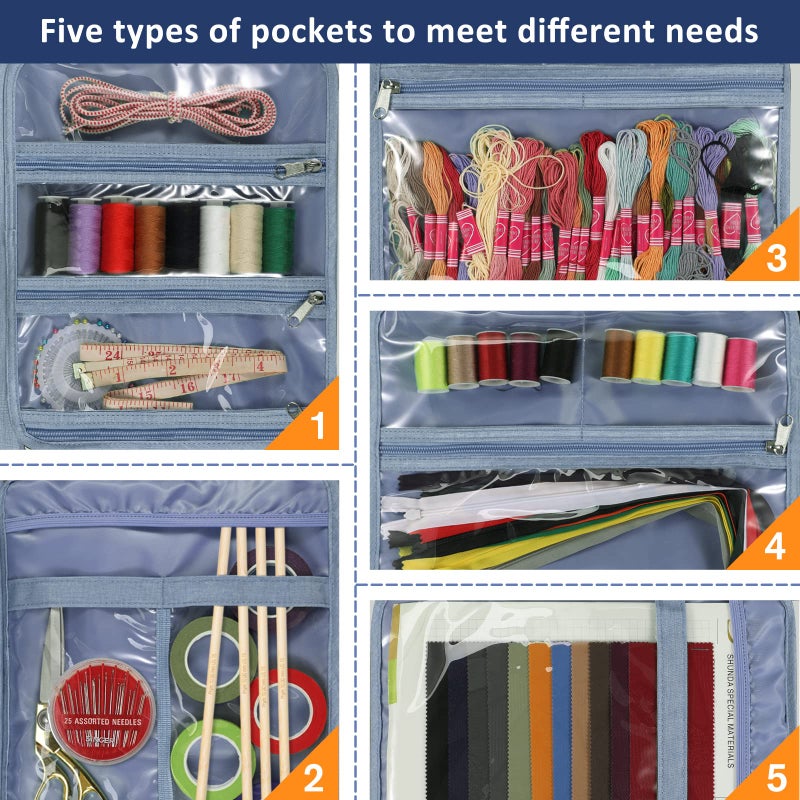 FINPAC Sewing and Craft Supplies Storage Tote, Large Capacity Travel Packing Organizer Bag with Clear Pockets and Handle for Knitting, Crochet, Art, Sewing Accessories (Blooming Hibiscus) - Image 3