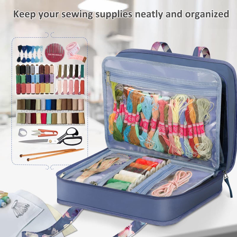 FINPAC Sewing and Craft Supplies Storage Tote, Large Capacity Travel Packing Organizer Bag with Clear Pockets and Handle for Knitting, Crochet, Art, Sewing Accessories (Blooming Hibiscus) - Image 4