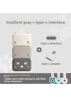 Creative Mini PVC Cat Cute Cartoon Car Music Mobile Phone High Speed U Disk Event Gift Usb-Color:Gradient Grey + Type-c Adapter-Capacity:3.0 High Speed 128g