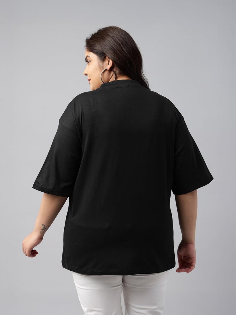 JUNEBERRY® 100% Pure Cotton Oversized Fit Latest & Trendy All Over Prints Half Sleeve Plus Size T-Shirt for Women & Girls (PS_JBTKYO_BLK_3XL) - Image 4