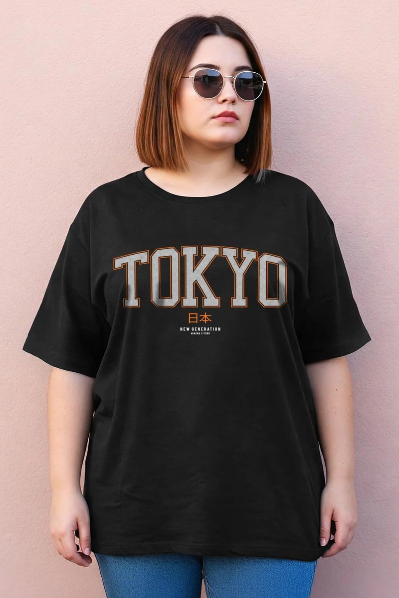 JUNEBERRY® 100% Pure Cotton Oversized Fit Latest & Trendy All Over Prints Half Sleeve Plus Size T-Shirt for Women & Girls (PS_JBTKYO_BLK_3XL) - Image 2