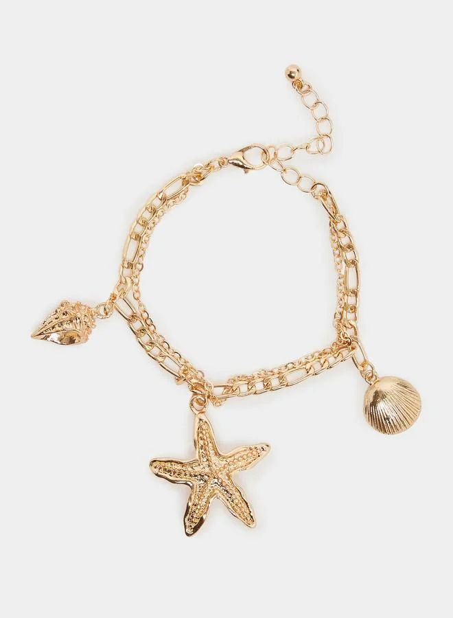 Styli Gold Starfish and Shell Necklace with Bracelet Set
