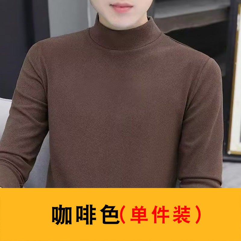 Double-Sided Velvet Winter Bottoming Shirt Men'S Long-Sleeved T-Shirt 2023 New Mid-Collar Half Turtleneck Warm Top - Image 3