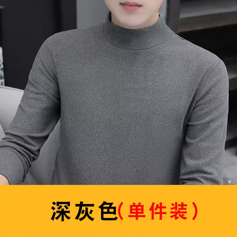 Double-Sided Velvet Winter Bottoming Shirt Men'S Long-Sleeved T-Shirt 2023 New Mid-Collar Half Turtleneck Warm Top - Image 5