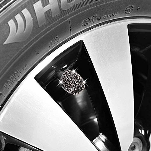 DBlosp Valve Stem Caps, 4 Pack Handmade Black Crystal Rhinestone Universal Car Tire Valve Caps Chrome,Attractive Dustproof Bling Car Accessories - Black Diamond - Image 2
