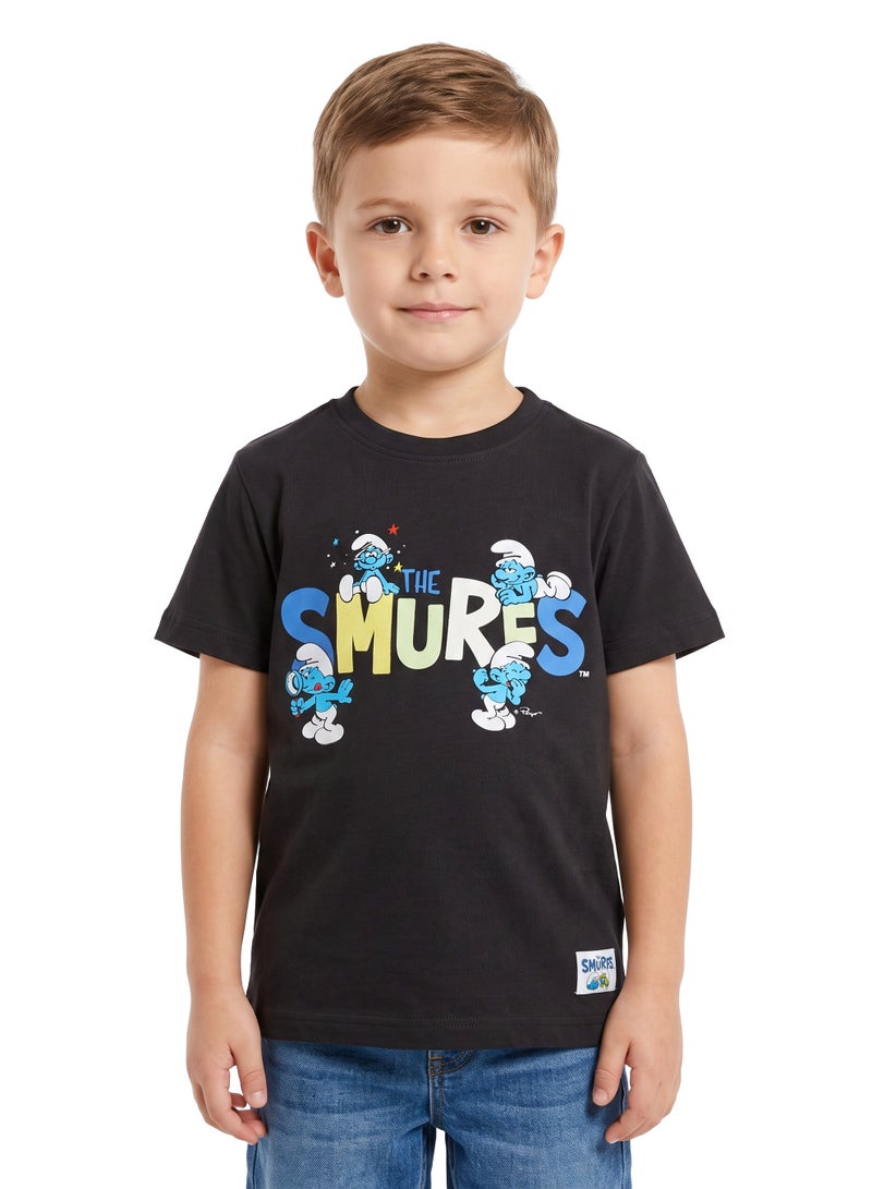 Trucare The Smurfs Multi-Character Logo Graphic T-Shirt for Kids | Casual Crew Neck Character Print Tee - Image 1