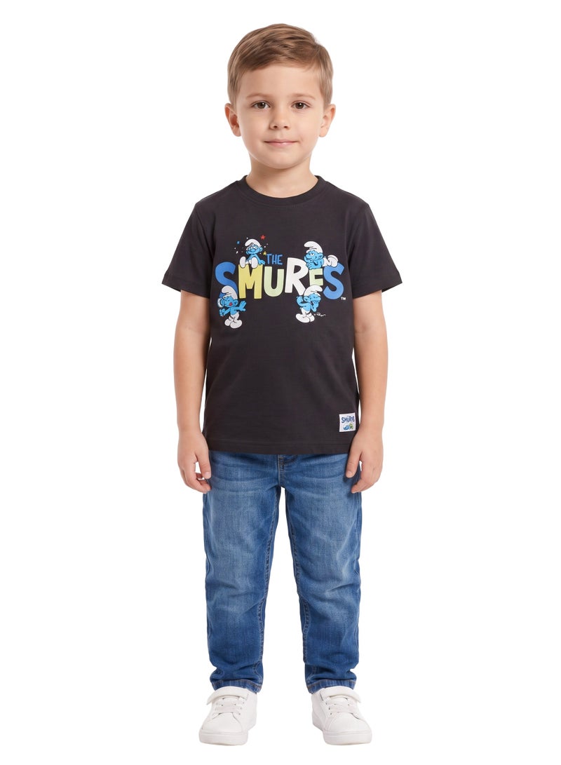 Trucare The Smurfs Multi-Character Logo Graphic T-Shirt for Kids | Casual Crew Neck Character Print Tee - Image 3