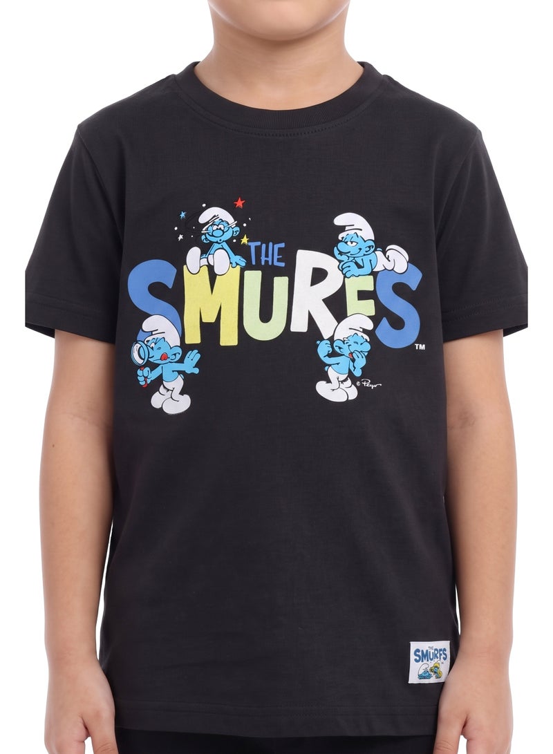Trucare The Smurfs Multi-Character Logo Graphic T-Shirt for Kids | Casual Crew Neck Character Print Tee - Image 4