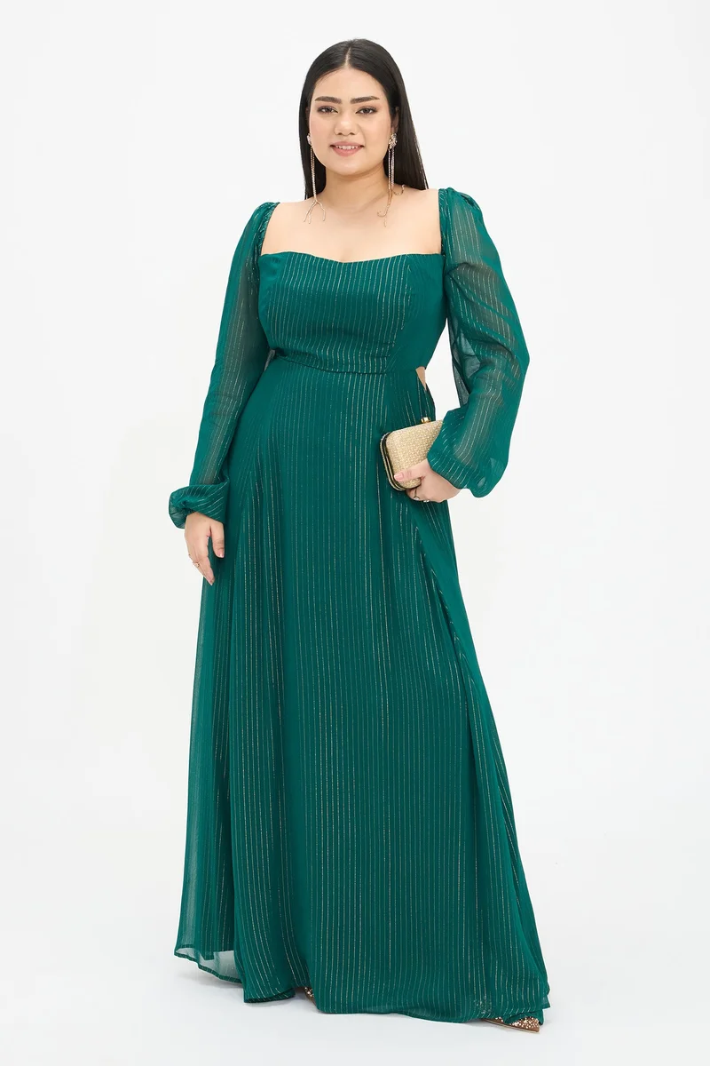 فيرجيو Self Design Viscose Fit And Flare Plus Size Dress With Cutouts for Women