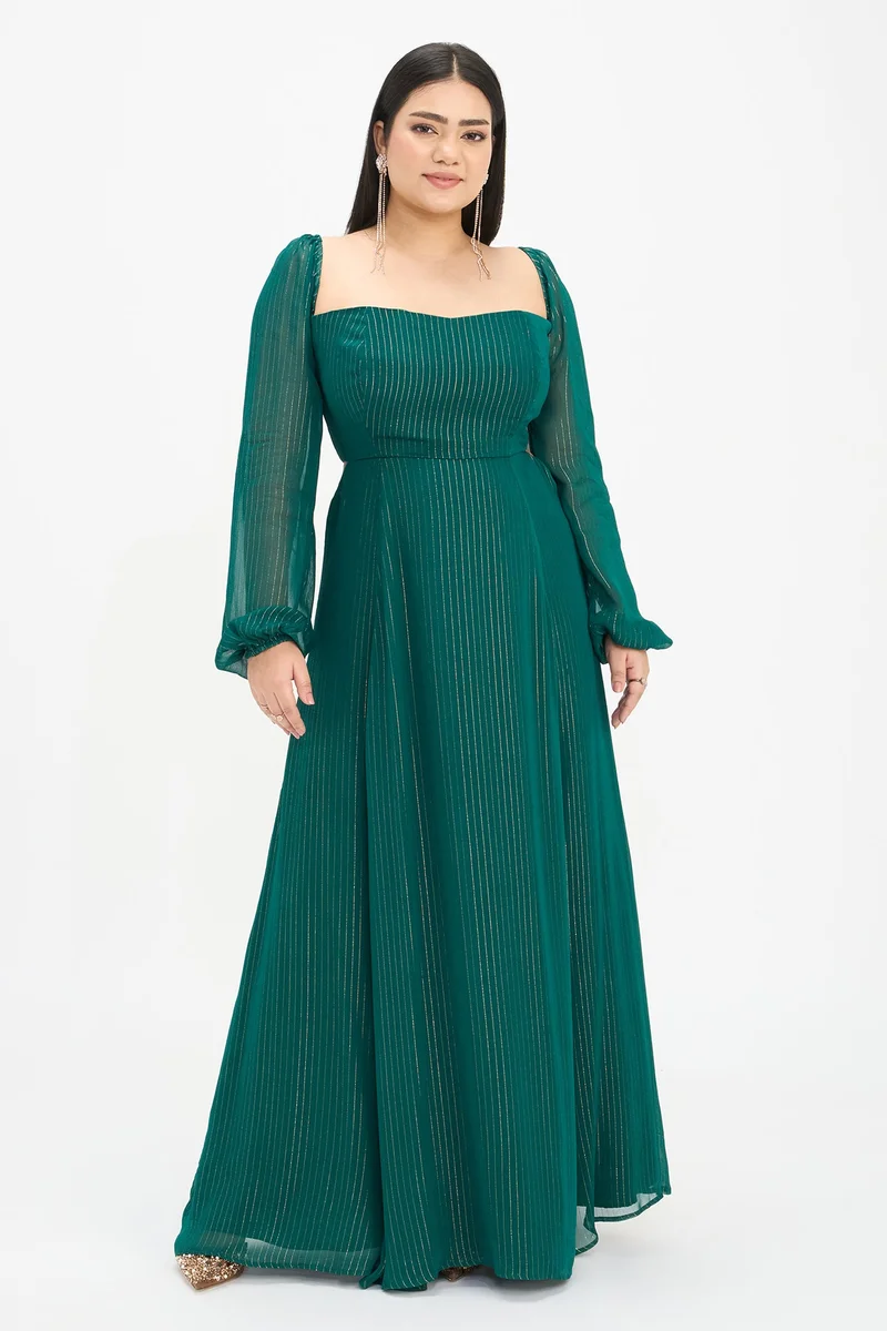 فيرجيو Self Design Viscose Fit And Flare Plus Size Dress With Cutouts for Women