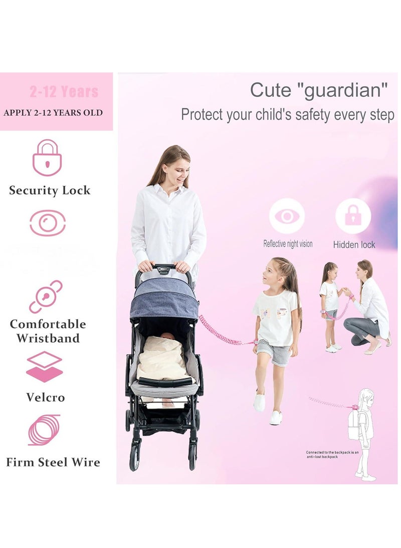 Adjustable Child Safety Traction Rope, 360 ° Rotation Anti Loss Wrist Chain Strap With Safety Lock, Providing A Comfortable Wristband For Young Children To Learn And Walk, Suitable For Outdoor Activities And Travel (Pink) - Image 5