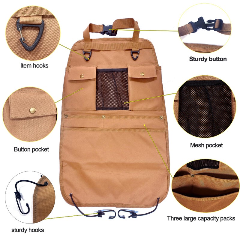 BEATUNEE Car Seat Back Organizer with Multiple Pockets and Hooks (brown) - Image 3