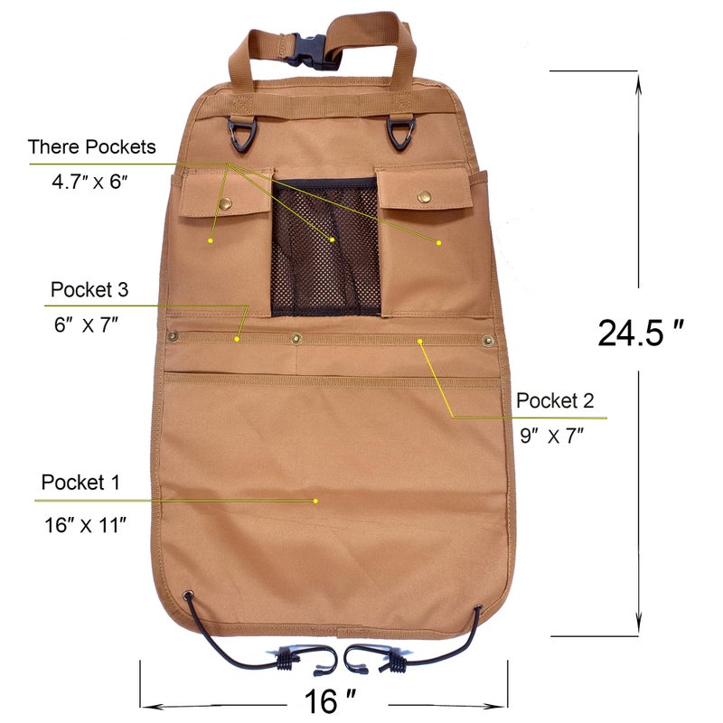 BEATUNEE Car Seat Back Organizer with Multiple Pockets and Hooks (brown) - Image 2