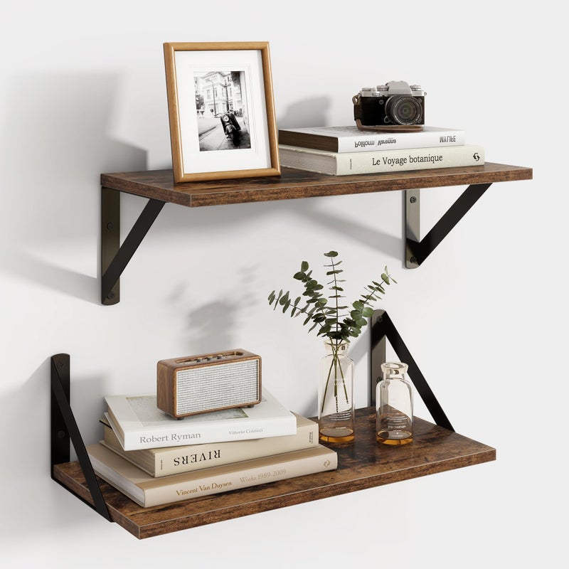Axeman Floating Shelves for Wall, 16W x 8D Wood Floating Shelves Set of 2, 8'' Deep Rustic Wall Shelves for Bookshelf Living Room Bedroom Home Office Bathroom - Image 1
