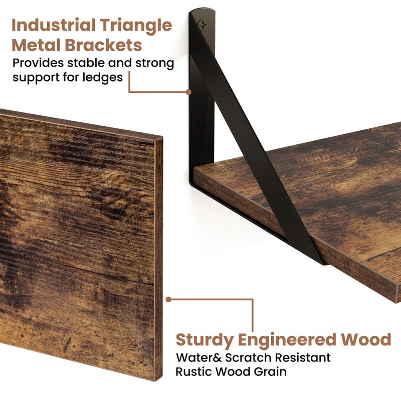 Axeman Floating Shelves for Wall, 16W x 8D Wood Floating Shelves Set of 2, 8'' Deep Rustic Wall Shelves for Bookshelf Living Room Bedroom Home Office Bathroom - Image 4