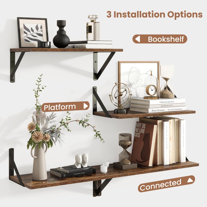 Axeman Floating Shelves for Wall, 16W x 8D Wood Floating Shelves Set of 2, 8'' Deep Rustic Wall Shelves for Bookshelf Living Room Bedroom Home Office Bathroom - Image 3