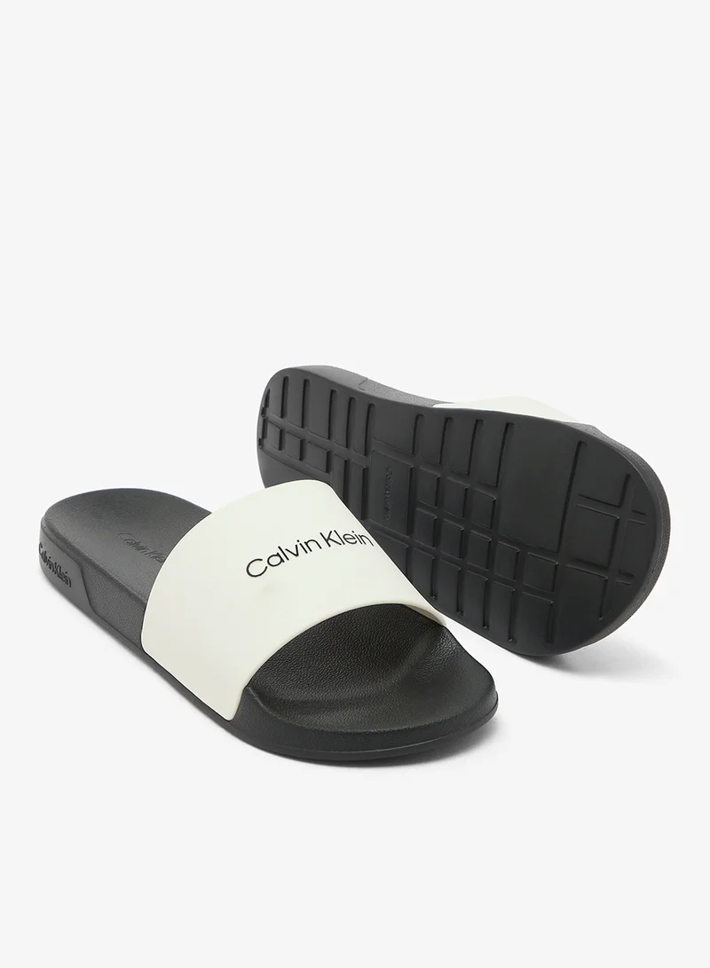 Calvin Klein Black/Bright White Nemo - Contoured Logo Sliders for Men | Best Price UAE