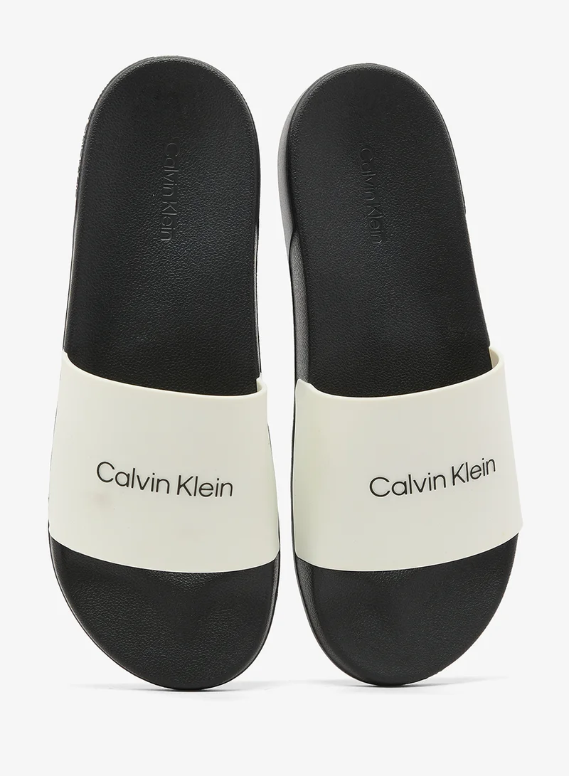Calvin Klein Black/Bright White Nemo - Contoured Logo Sliders for Men | Best Price UAE