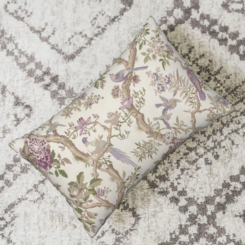 GOLIANDA Chinoiserie Pillow Covers 12x20 Inch Set of 2 Purple Green Floral Bird Throw Pillows Vintage Flowers Bird Decorative Pillow Cases Outdoor Lumbar Decor Farmhouse Cushion Cases for Couch Sofa - Image 4