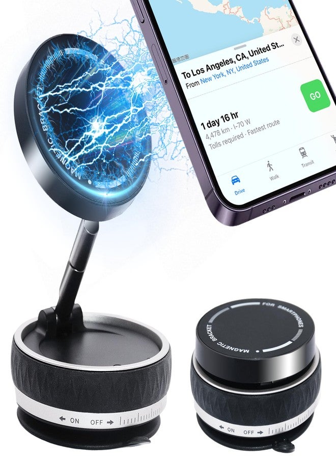 JanFeel Vacuum Magnetic Phone Holder for Car, 360° Rotating Car Phone Mount with Suction Cup, Magsafe Cellphone Holder Stand Bracket for iPhone, Mobile Car Accessories for Dashboard & Windshield - Image 1