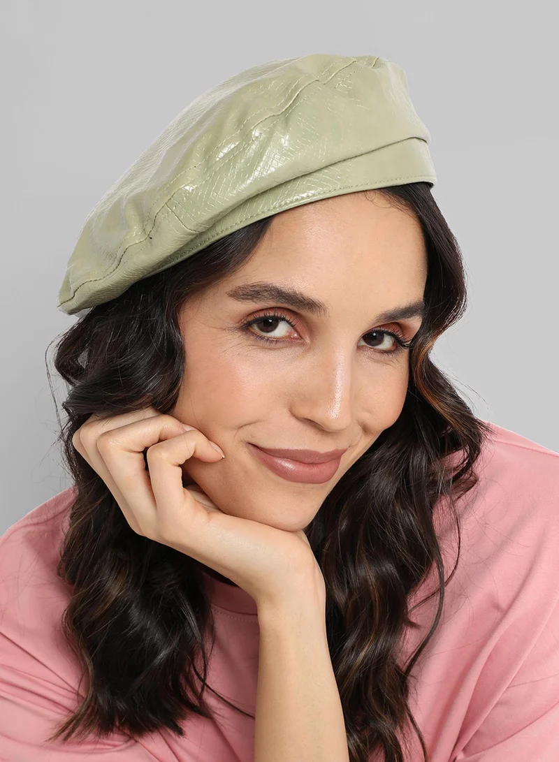 Pebbled Beret Hat - Sage Green