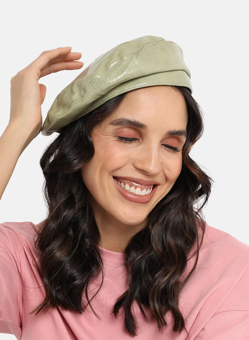 Haute Sauce  Pebbled Beret Hat - Sage Green for Women | Best Price UAE
